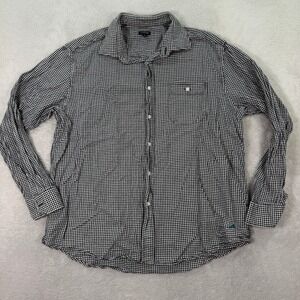 J Peterman Mens XL Houndstooth Cotton Wool Button Down Shirt Black White Casual